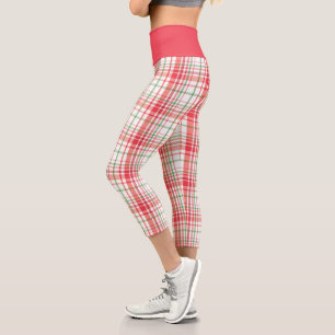 Leggings Capri Motif rouge vert plaid sur blanc
