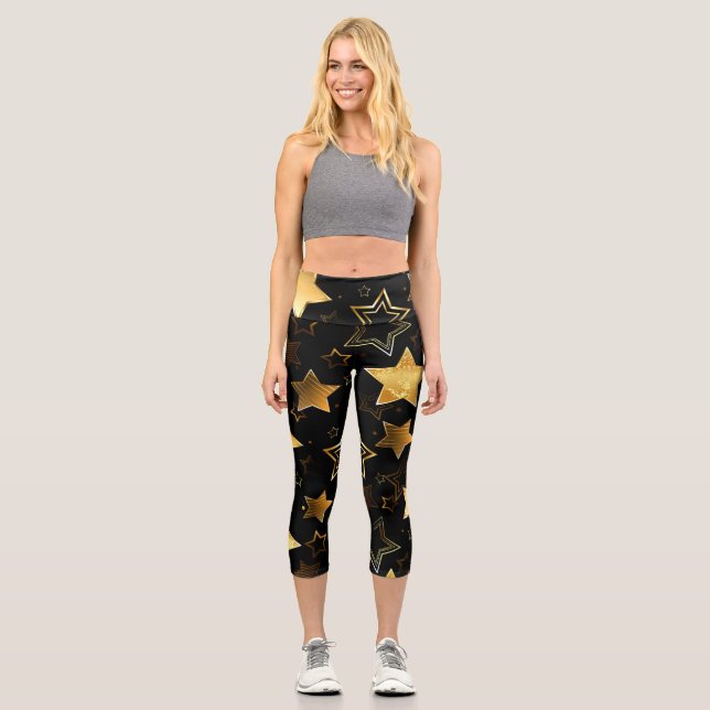 Leggings Capri Motif sans couture avec étoiles d'or (Recto)