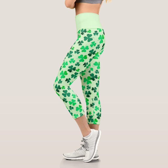 Leggings Capri Motif Shamrock de trèfle vert Élégant (Gauche)