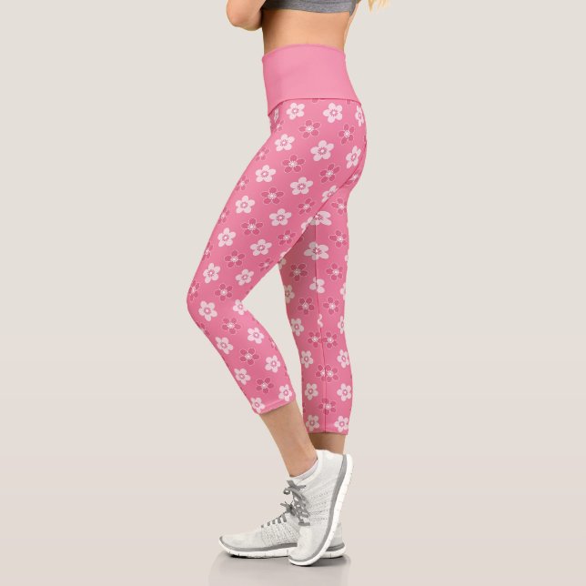 Leggings Capri motif simple floral solide rose rétro petit flux (Gauche)
