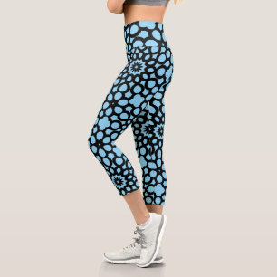 Leggings Capri Motif Sky Blue et Black Snowflake
