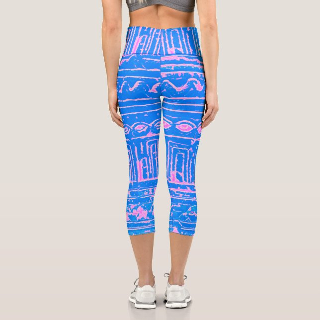 Leggings Capri Motif sumérien mésopotamien bleu (Verso)