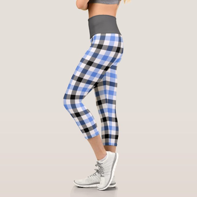 Leggings Capri Motif Tartan bleu moderne (Gauche)