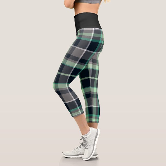 Leggings Capri Motif Tartan noir gris vert (Gauche)