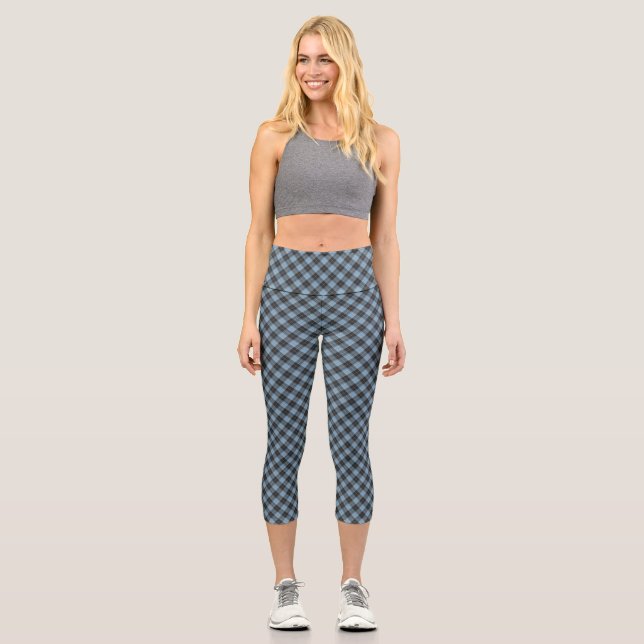 Leggings Capri Motif tartan simple en bleu clair (Recto)