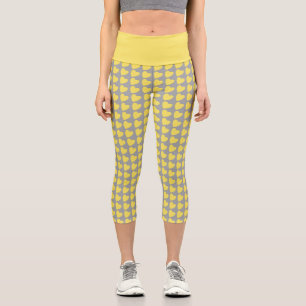 Leggings Capri Motif tendance de coeur jaune et gris