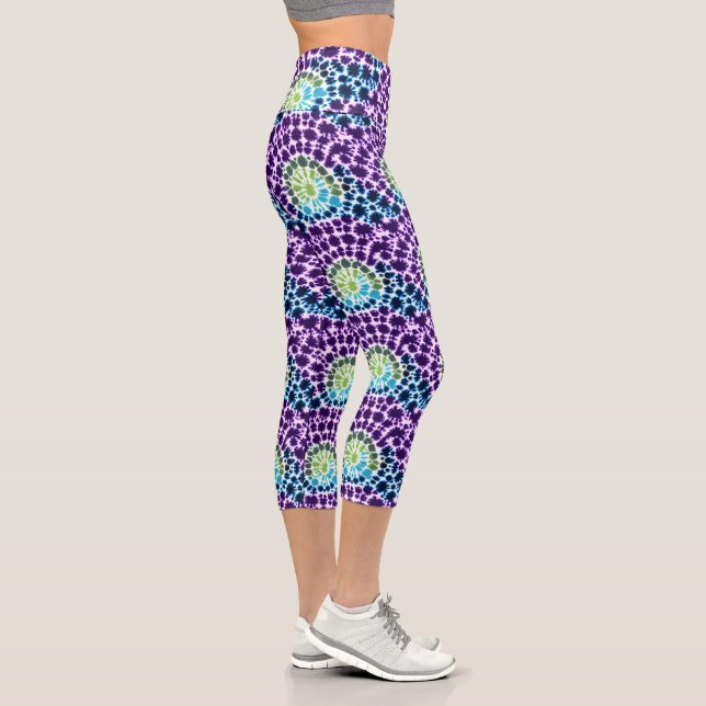 Leggings Capri Motif Tie-Dye Violet Vert Turquoise Bohème (Droite)