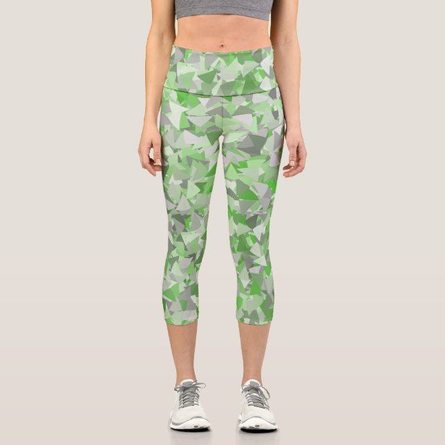 Leggings Capri Motif Triangle Gris Vert (Recto)