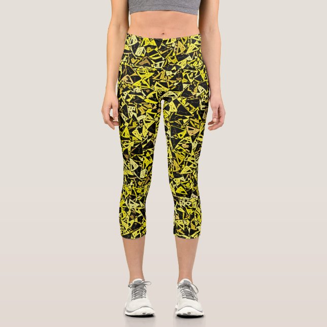 Leggings Capri Motif Triangle Noir Jaune (Recto)