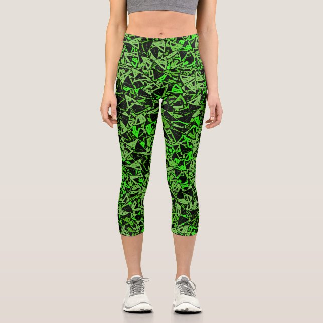 Leggings Capri Motif Triangle Noir Vert (Recto)