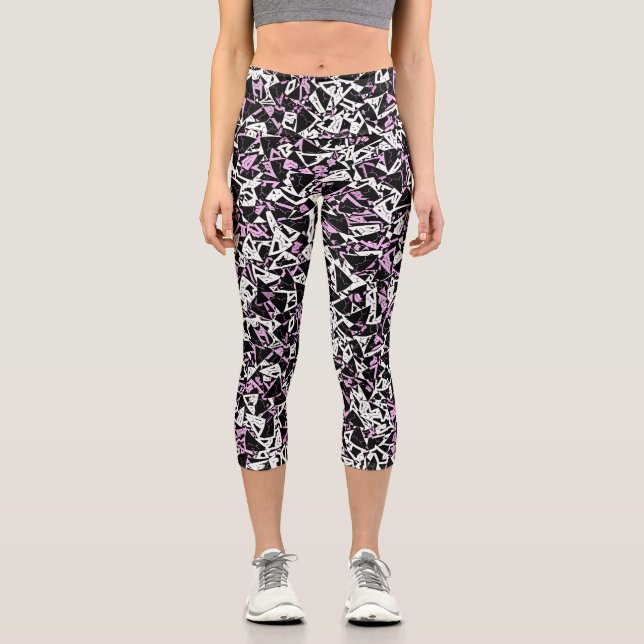 Leggings Capri Motif Triangle Noir Violet (Recto)