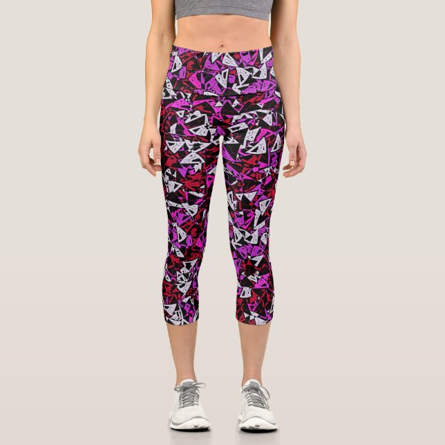 Leggings Capri Motif Triangle Rouge Violet (Recto)
