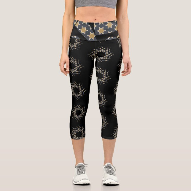 Leggings Capri Motif triangulaire gris étoile jaune (Recto)