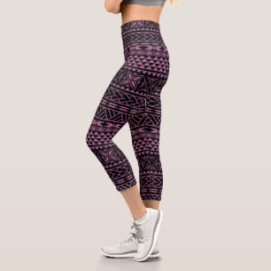 Leggings Capri Motif tribal Hawaïen noir rose
