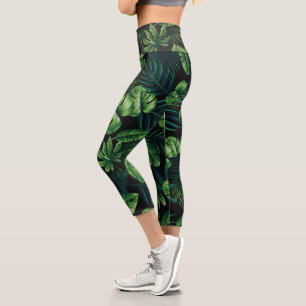 Leggings Capri Motif Tropical Noir