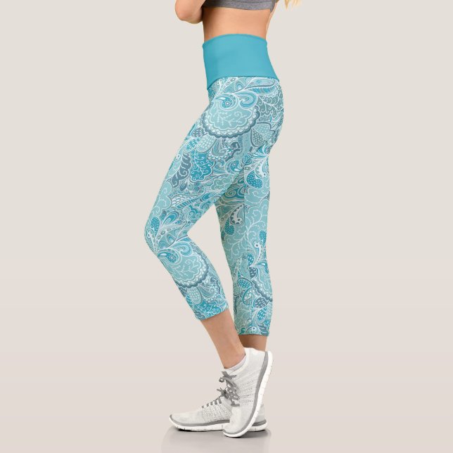 Leggings Capri Motif Turquoise de Paisley Elegel White (Gauche)