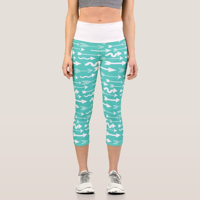 Leggings Capri Motif Turquoise et blanc tendance (Recto)