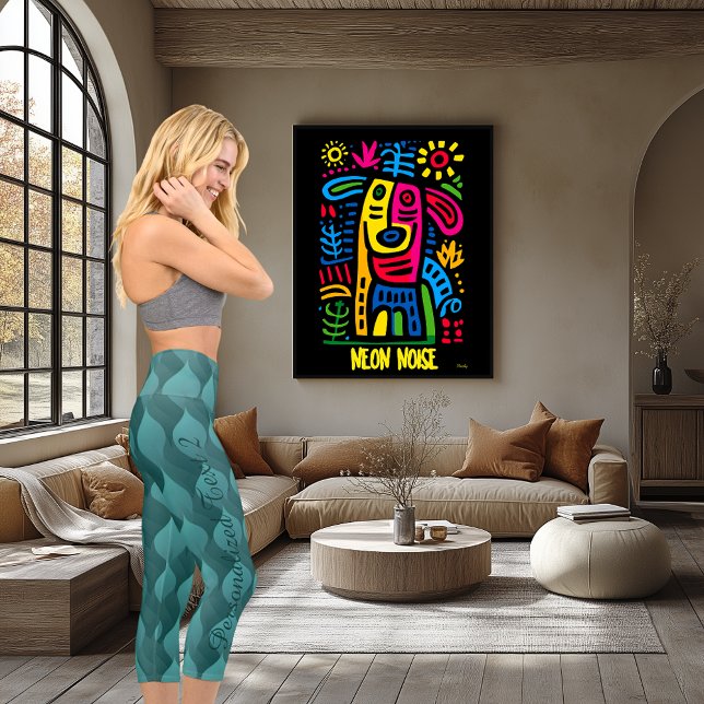 Leggings Capri Motif Wave turquoise avec texte et logo personnali (Créateur téléchargé)