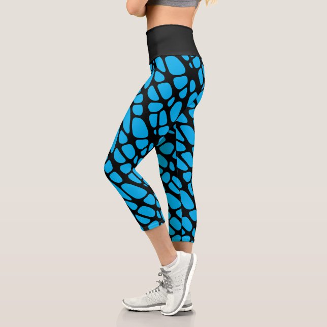 Leggings Capri Motif Web Abstrait bleu et noir (Gauche)