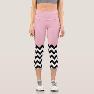 Leggings Capri Motif Zigzag noir et blanc, Chevron, rose