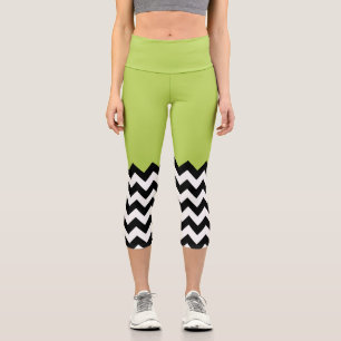Leggings Capri Motif Zigzag noir et blanc, Chevron, Vert