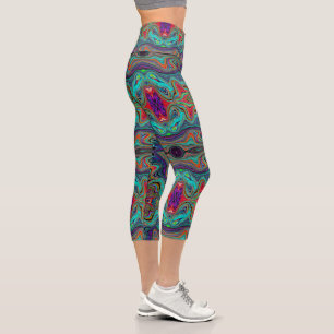 Leggings Capri Mousse de mer ondulée verte et rouge motif psychéd
