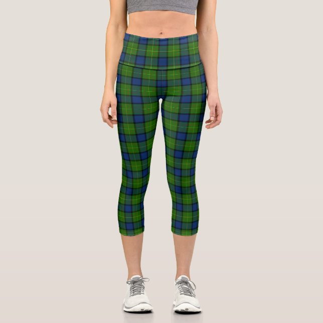 Leggings Capri Muir Moore écossais vert bleu plaid (Recto)