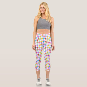 Leggings Capri Multicolor Houndstooth+Motif blanc