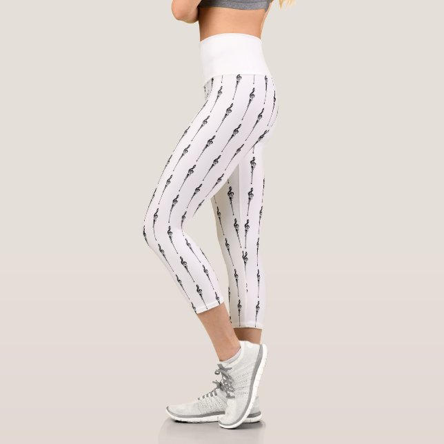 Leggings Capri Musique Motif Melting Treble Clef noir et blanc (Gauche)
