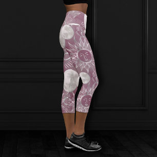 Leggings Capri Mystique solaire Rose Argent Lune Étoiles Soleil