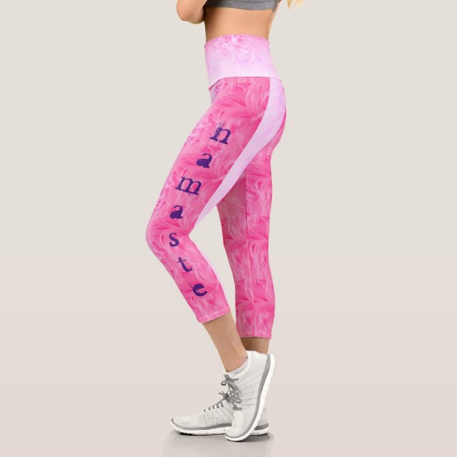 Leggings Capri Namaste Print Hot Pink Purple Modern Simple Yoga (Gauche)