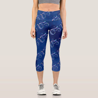 Leggings Capri Navy Marbled Om Scattered Blue Tie dye