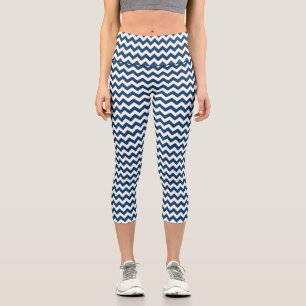 Leggings Capri Navy Zigzag, Navy Chevron, Motif géométrique