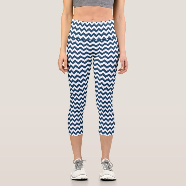 Leggings Capri Navy Zigzag, Navy Chevron, Motif géométrique (Recto)