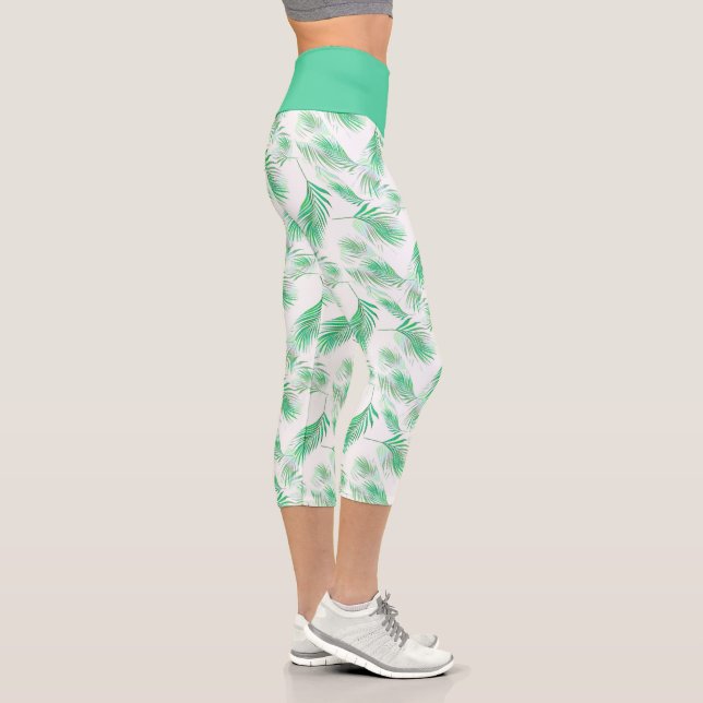 Leggings Capri Neo Mint Tropical Palm Feuille Motif (Droite)