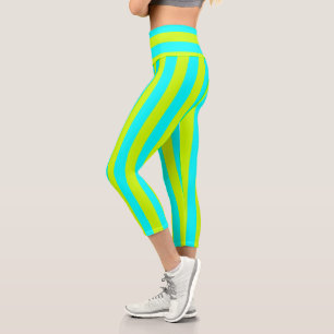 Leggings Capri Neon Lime Jaune et Neon Cyan Cool rayé