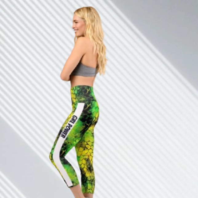 Leggings Capri Neon Snake GRL Power (Embrace your strength and style with Neon Snake GRL Power Capri Leggings by Brett Designs)