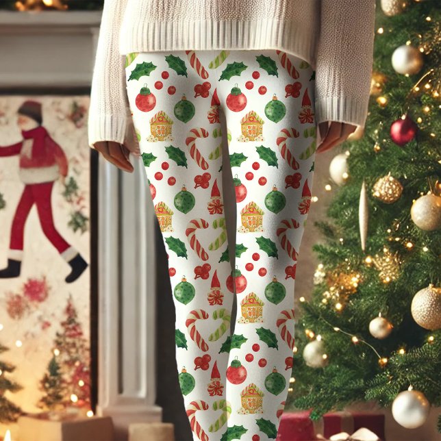 Leggings Capri Noël Gnome Sucre de canne Holly Motif (Créateur téléchargé)