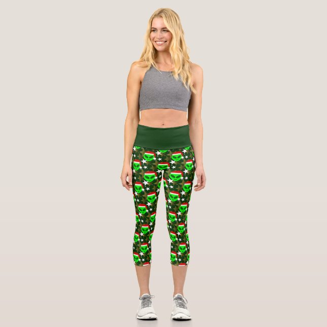 Leggings Capri Noël père Noël alien étoiles vertes (Recto)
