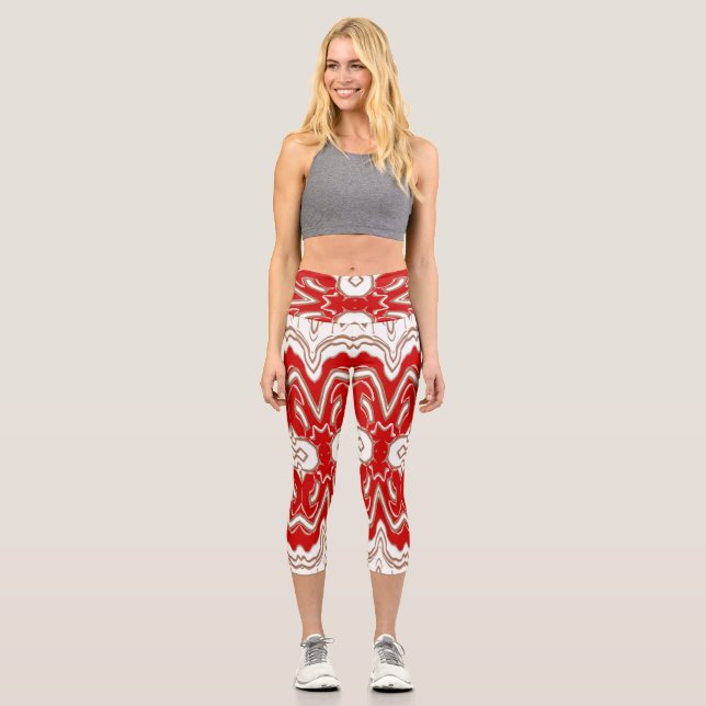 Leggings Capri Noël spécial tissu rouge et blanc motif (Recto)