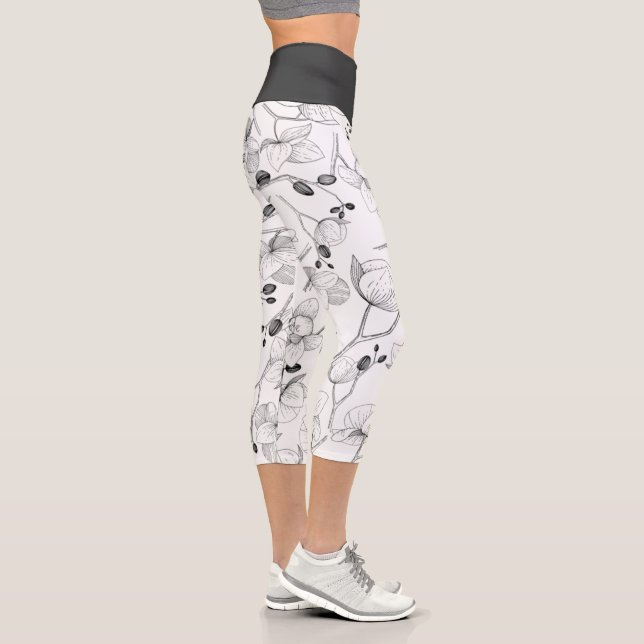 Leggings Capri Noir & blanc élégant orchidée floral moderne (Droite)