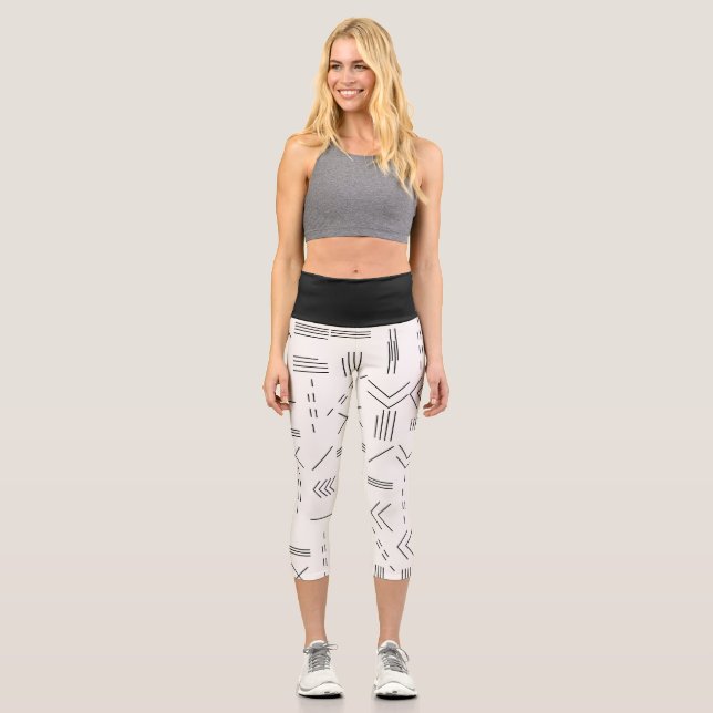 Leggings Capri Noir Blanc magnifique Motif géométrique moderne (Recto)