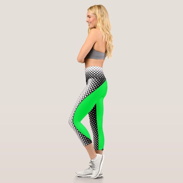 Leggings Capri Noir, blanc, vert, blocs et oval, yoga moderne (Gauche)