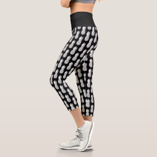 Leggings Capri Noir et blanc ananas imprimé haute taille