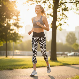 Leggings Capri Noir et blanc Elegant Vintage Damask Pattern