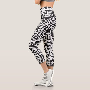 Leggings Capri Noir et blanc Pop Art Maze Motif