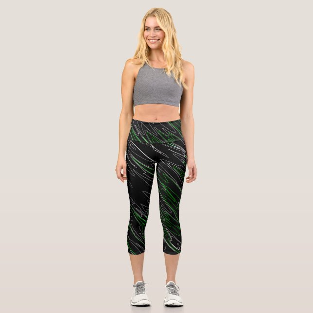 Leggings Capri Noir marbré vert (Recto)