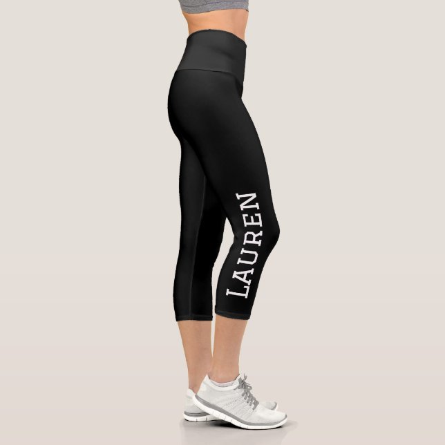 Leggings Capri Noir Personnalisé Nom Couleur Solide (Droite)