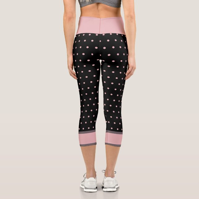 Leggings Capri Noir rose pois (Verso)