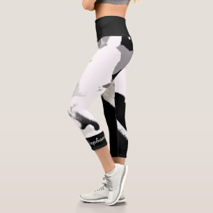 Leggings Capri Nom personnalisé Abstrait noir et blanc
